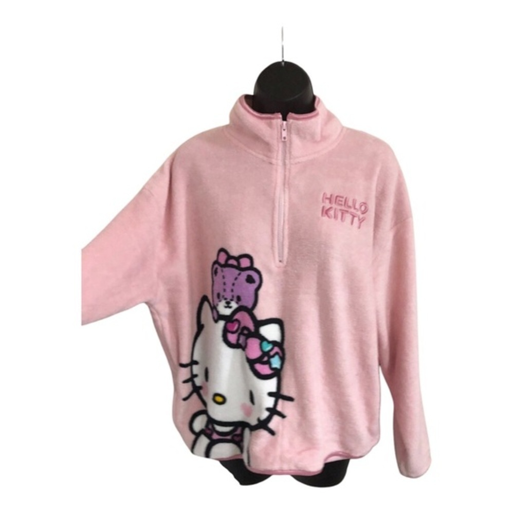 Hello Kitty pink fluffy zip front cozy fleece pullover‎ size medium new
